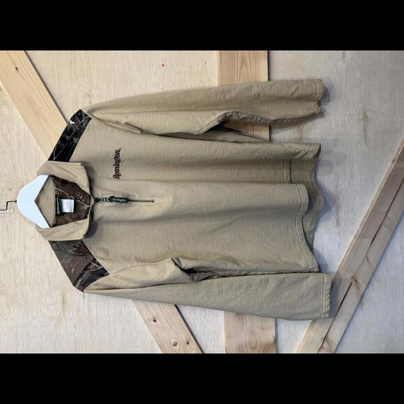 Remington Sweatshirt Men's Large Tan Camo Trim 1/4 Zip Pullover Hunting - Picture 1 of 14